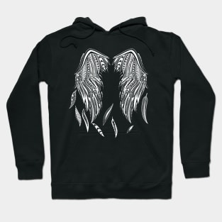 white print with wings and feathers stylized tattoo Hoodie